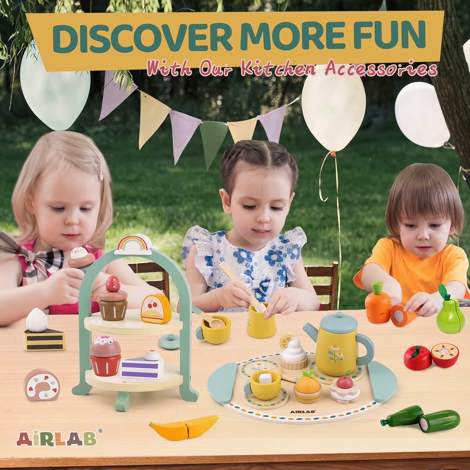 Airlab Wooden Toddler Tea Set Play Food Kitchen Accessories Age 3-6