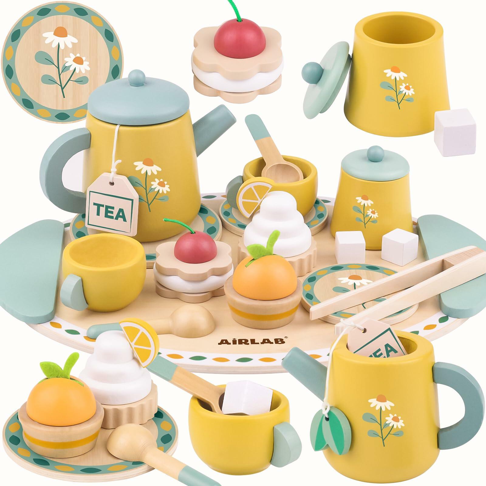 Airlab Wooden Toddler Tea Set Play Food Kitchen Accessories Age 3-6