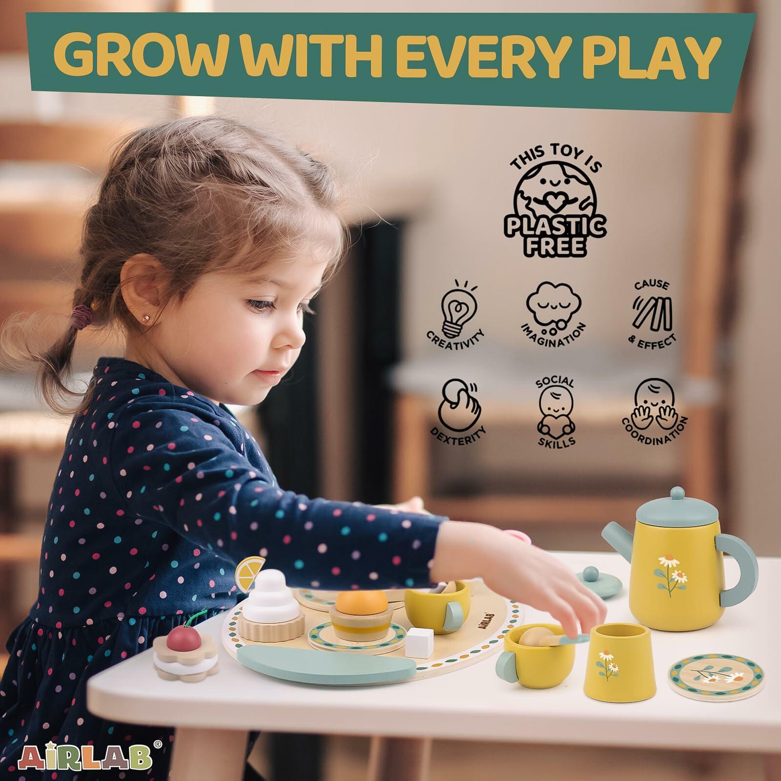 Airlab Wooden Toddler Tea Set Play Food Kitchen Accessories Age 3-6