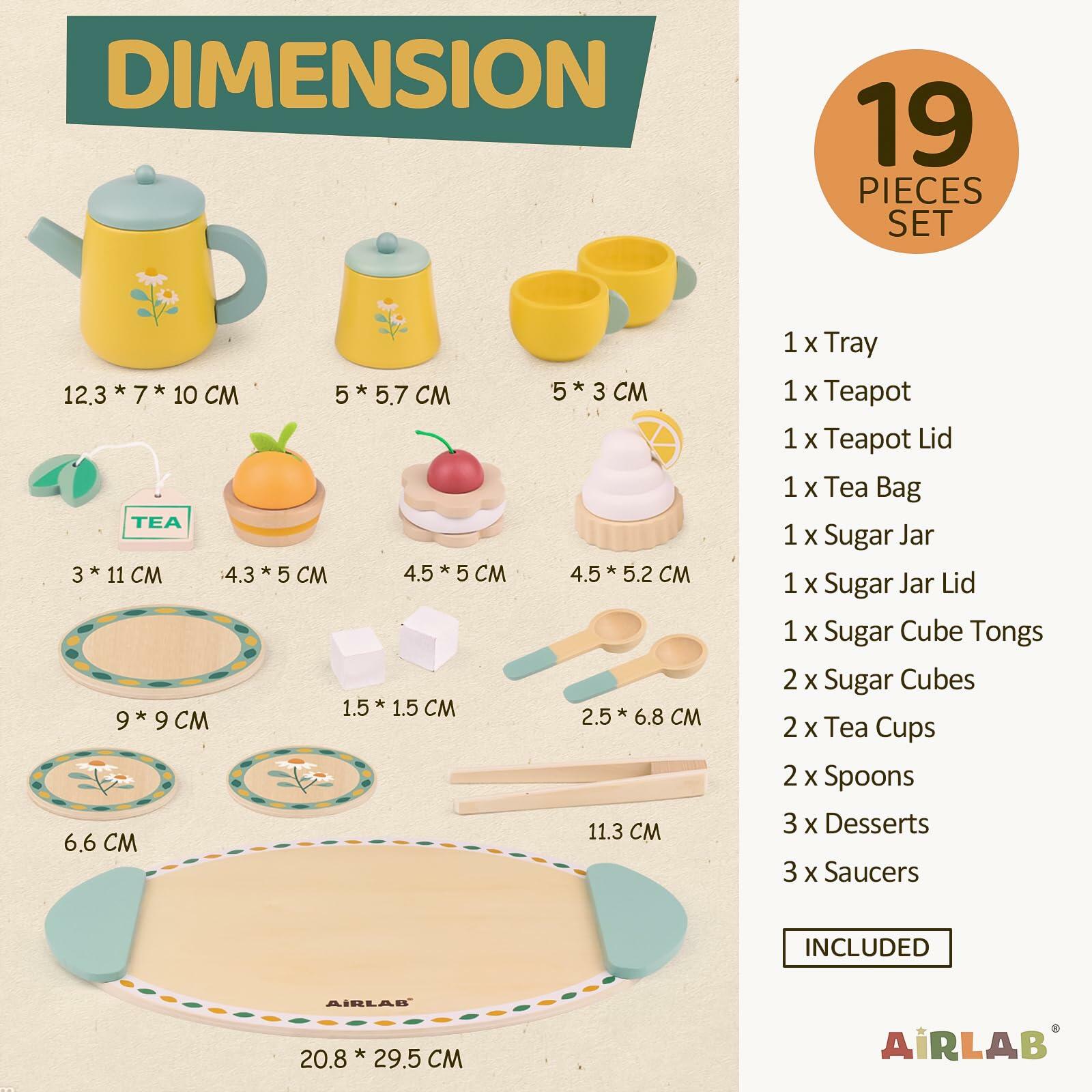 Airlab Wooden Toddler Tea Set Play Food Kitchen Accessories Age 3-6