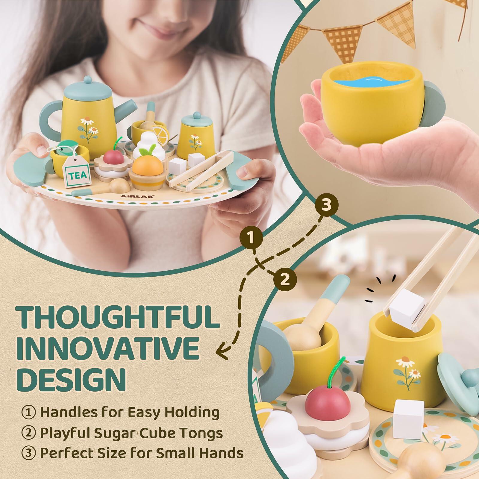 Airlab Wooden Toddler Tea Set Play Food Kitchen Accessories Age 3-6