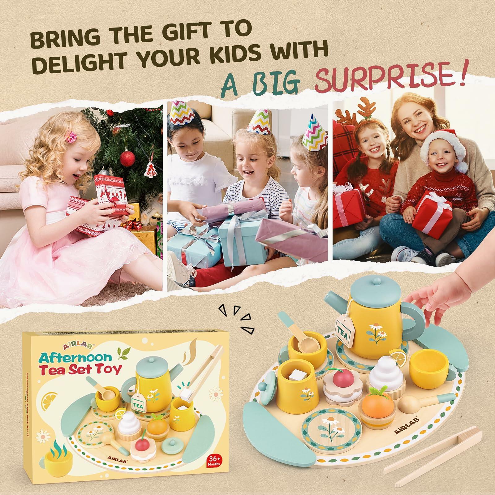 Airlab Wooden Toddler Tea Set Play Food Kitchen Accessories Age 3-6