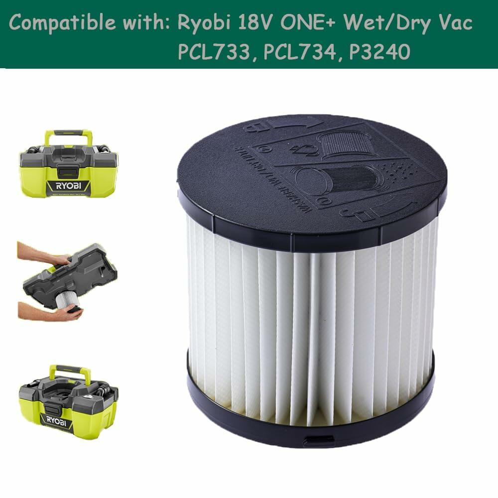 Nicever Vacuum Wet Dry Filter for Ryobi 18V PCL733 PCL734 2 Pack
