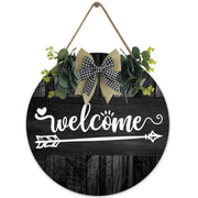 Welcome Sign Round Wooden Farmhouse Wreath Wall Decor 12x12 Inch