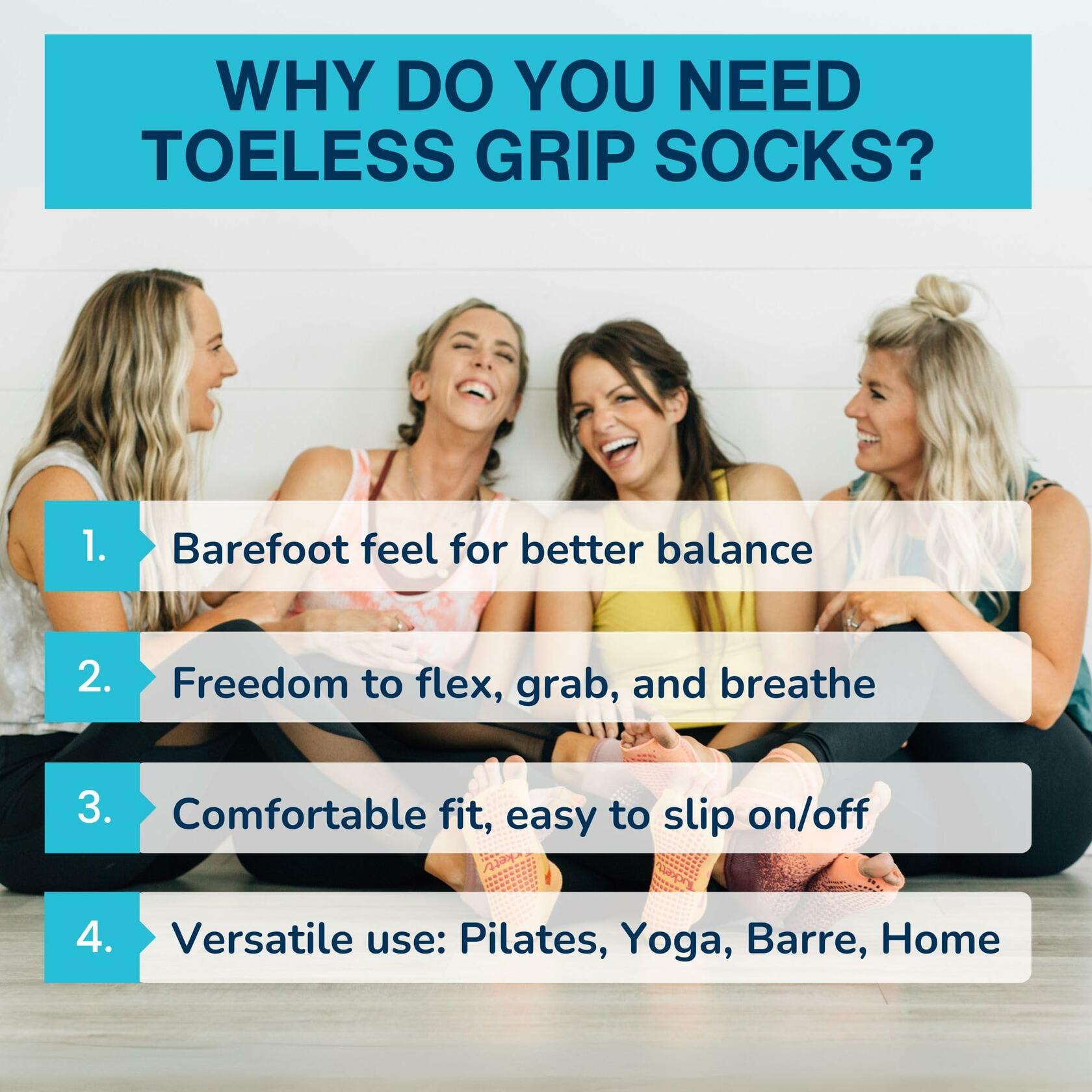 Tucketts Toeless Grip Socks Anklet Non-Slip Yoga Barre L/XL Grey Blush