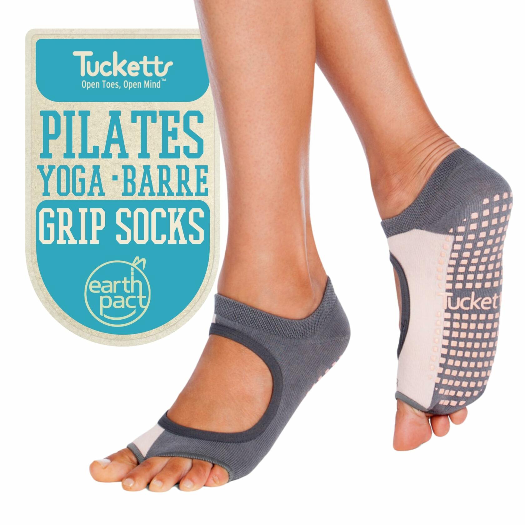 Tucketts Toeless Grip Socks Anklet Non-Slip Yoga Barre L/XL Grey Blush