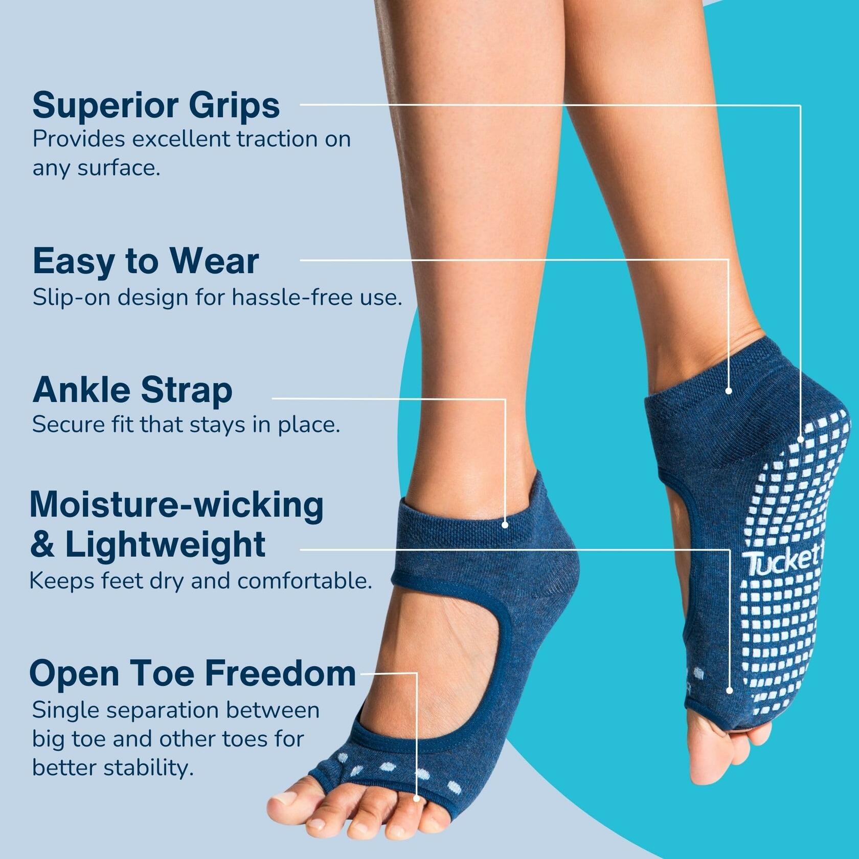 Tucketts Toeless Grip Socks Anklet Non-Slip Yoga Barre L/XL Grey Blush