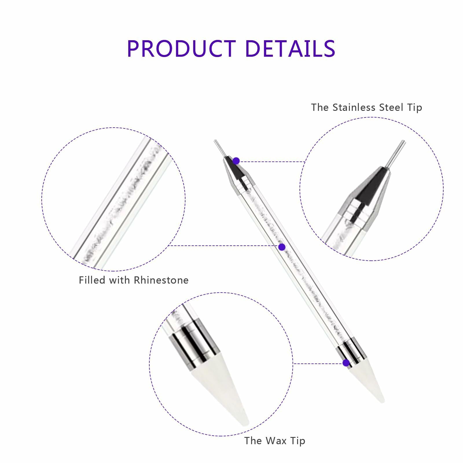 5PCS Rhinestone Picker Tool Dual End Dotting Pen Nail Art Crystal Handle