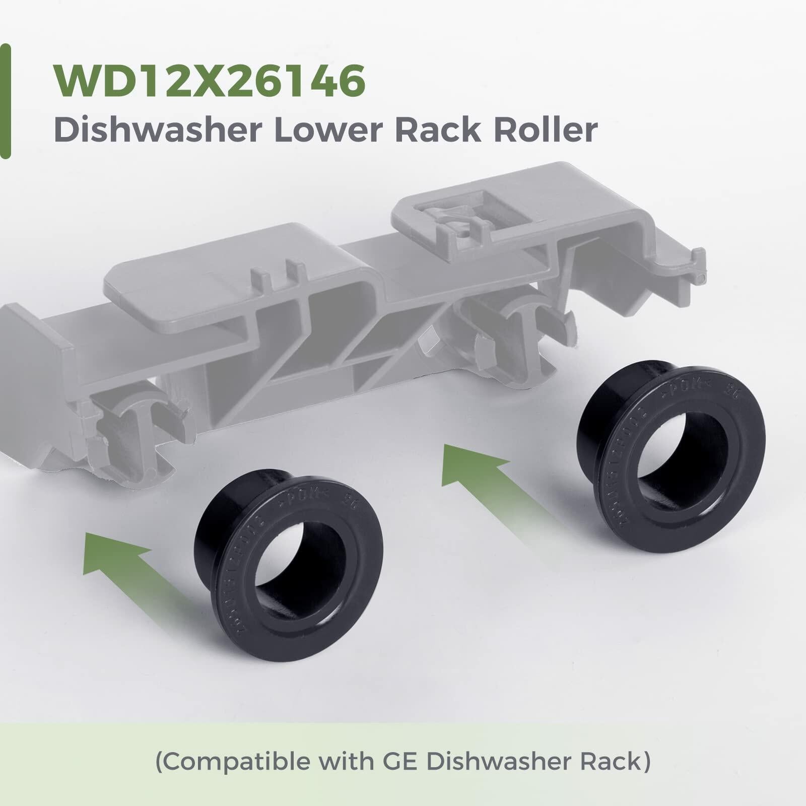 WD12X26146 Dishwasher Lower Rack Wheels 4 Pack Compatible GE