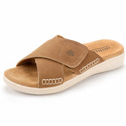 LazyStep Women Adjustable Cross Slide Sandals Orthotic Arch Support Tan 7