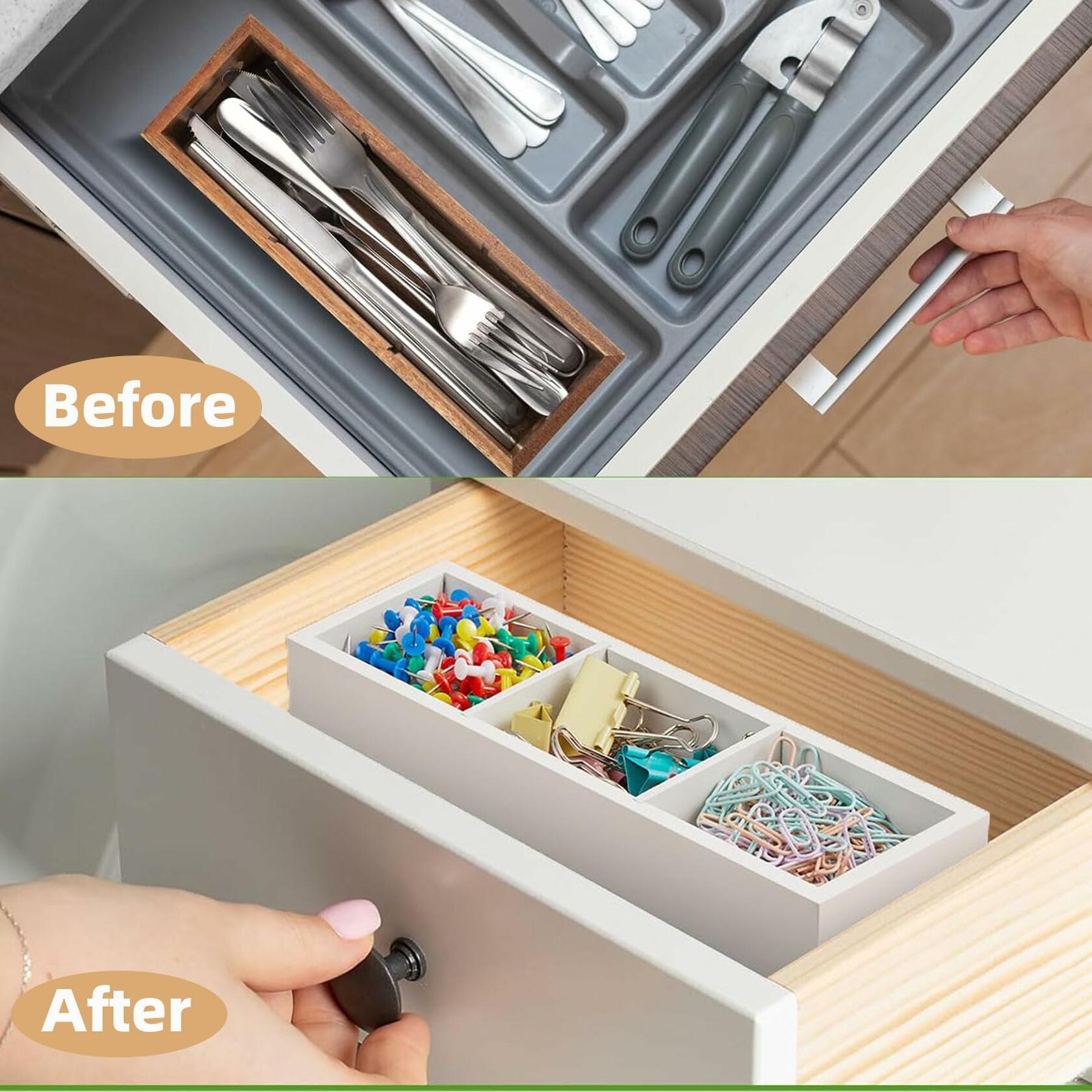 Wooden Tea Bag Organizer 3 Compartment Tea Caddy Sugar Packet Holder White