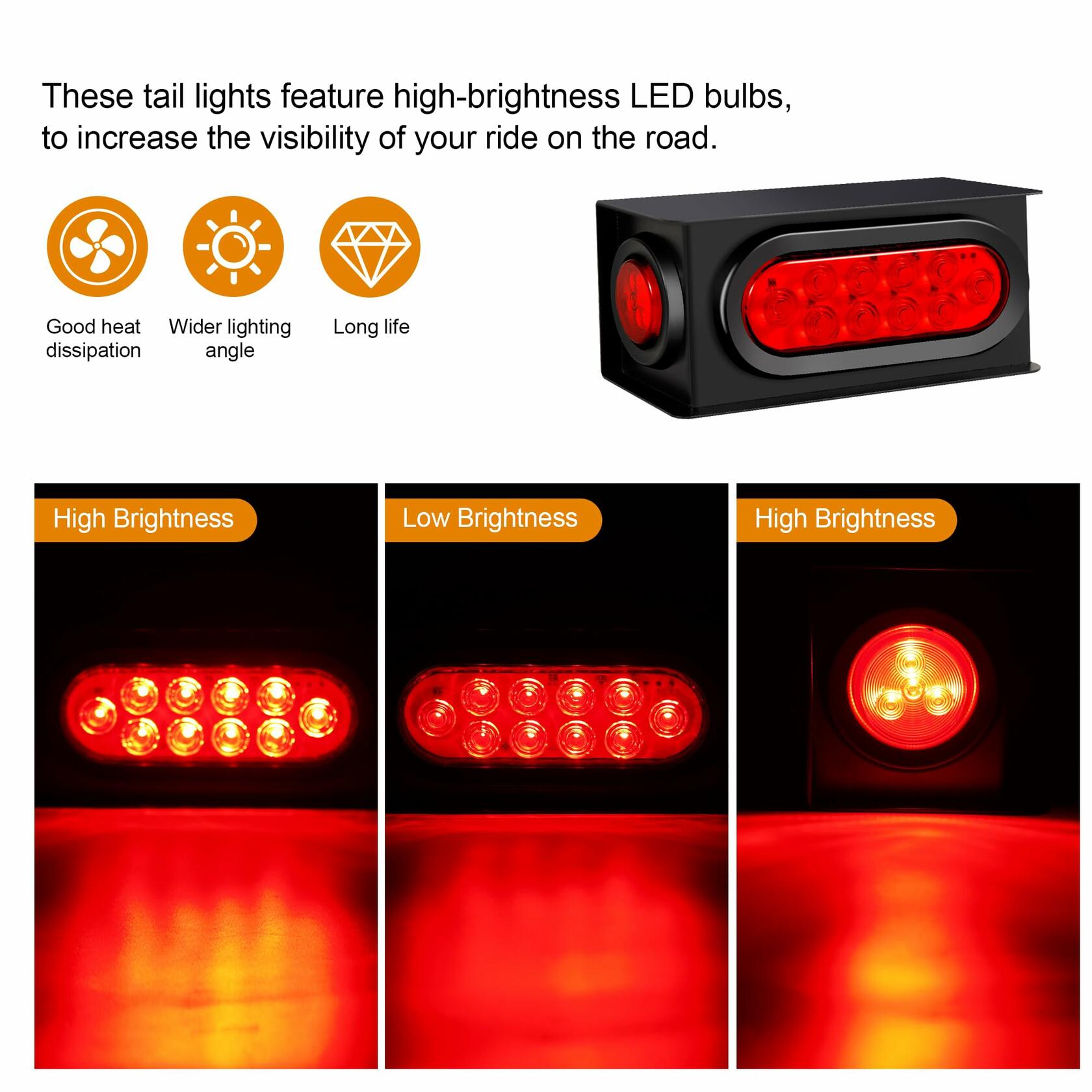 RUNHWEE LED Trailer Tail Lights Brake Stop Turn RV Camper DOT Pair