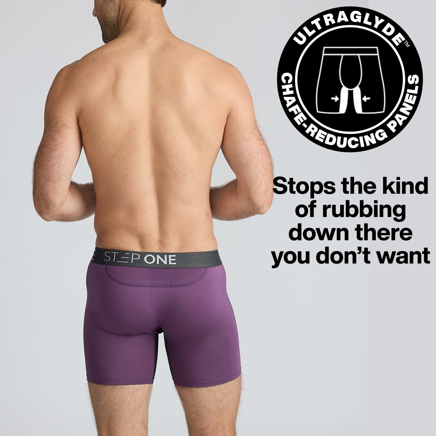 STEP ONE Mens Boxer Shorts Anti Chafing 3D Pouch Moisture Wicking Purple 5XL