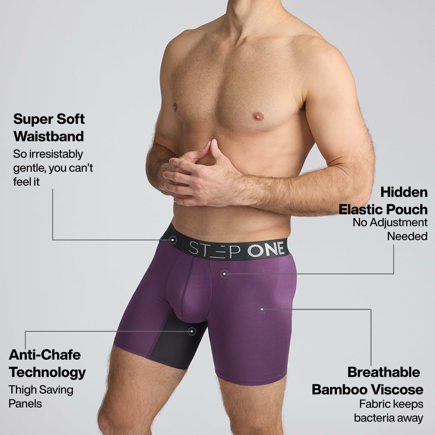 STEP ONE Mens Boxer Shorts Anti Chafing 3D Pouch Moisture Wicking Purple 5XL