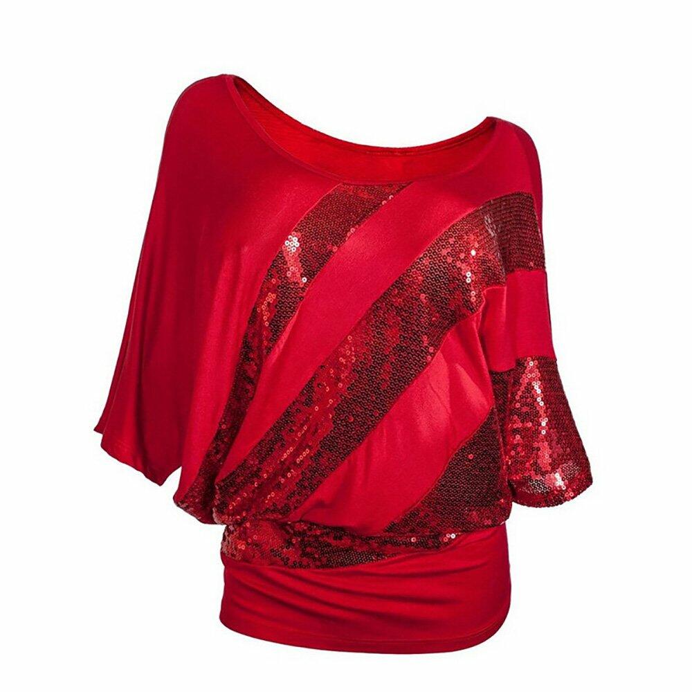 JEYKAY Glistening Sequin Cocktail Party Top Red Size XX-Large