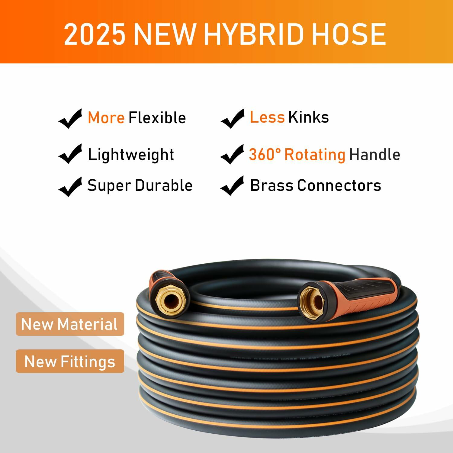 DayisTools Hybrid Garden Hose 50FT Flexible Water Hose Brass Fittings