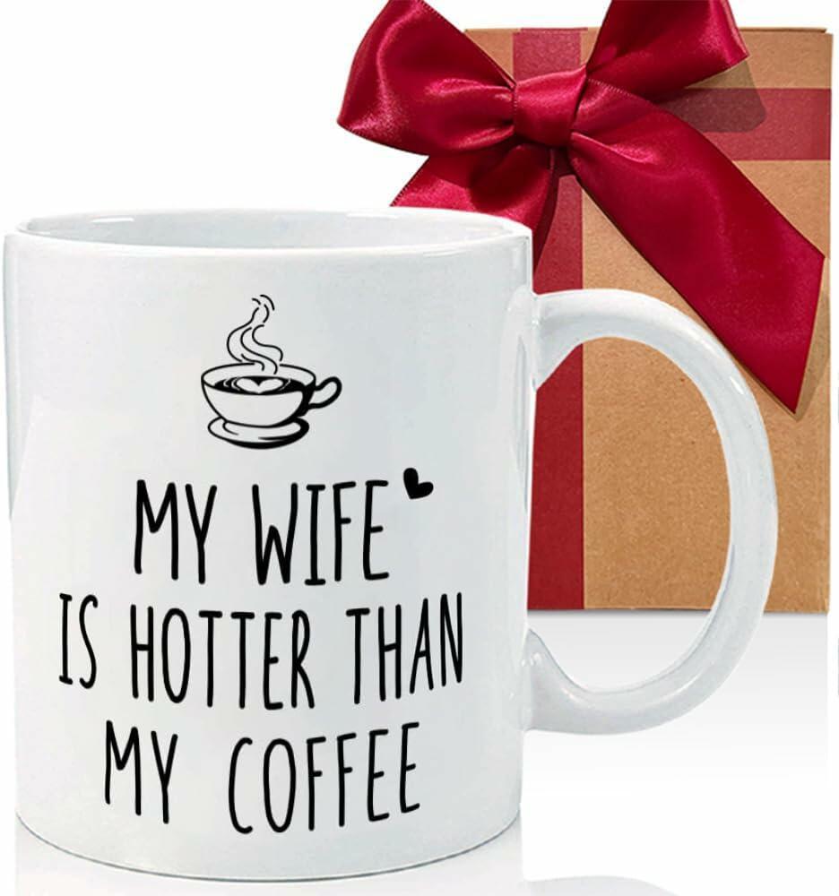 CATABUBU My Wife is Hotter Than My Coffee Mug White Funny Gift for Husband