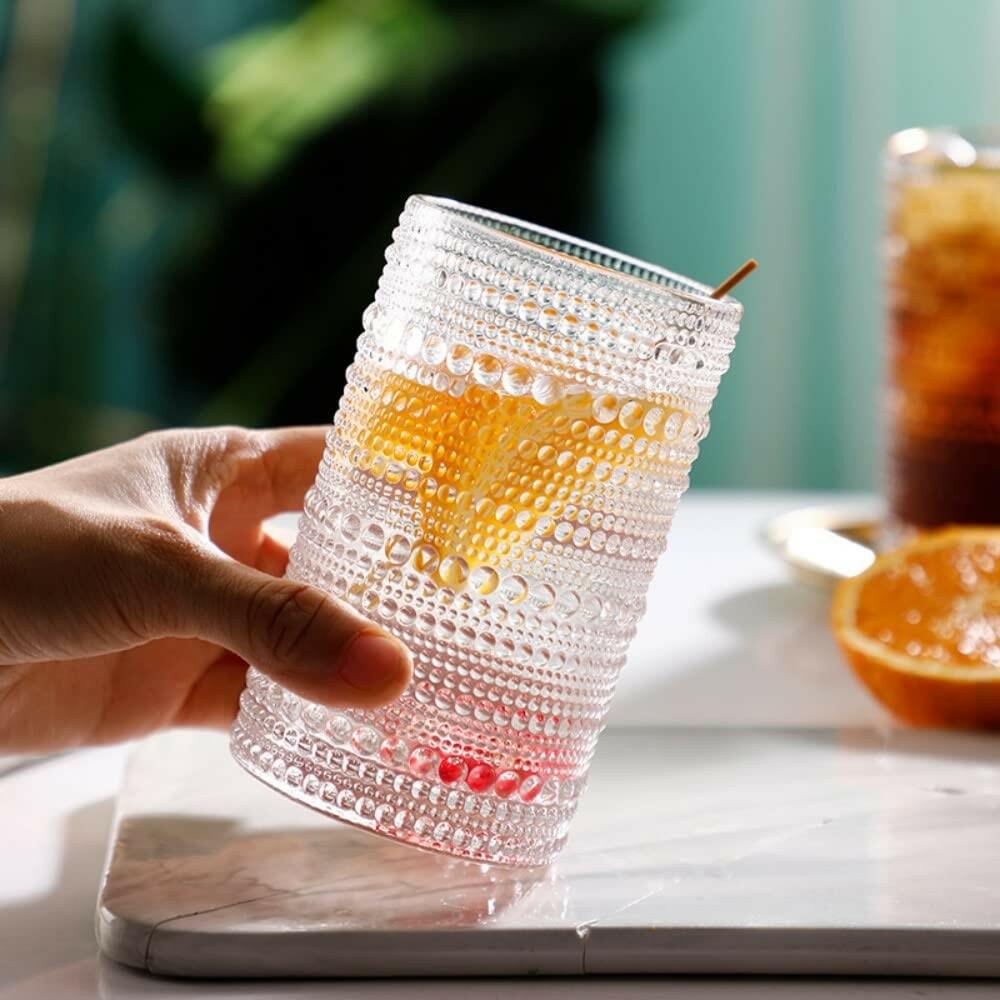 Bandesun Romantic Hobnail Highball Glasses Set of 6 12oz Vintage Clear