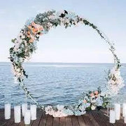 HEOMU Round Backdrop Balloon Arch Stand 7.3FT Gold Metal Art Deco