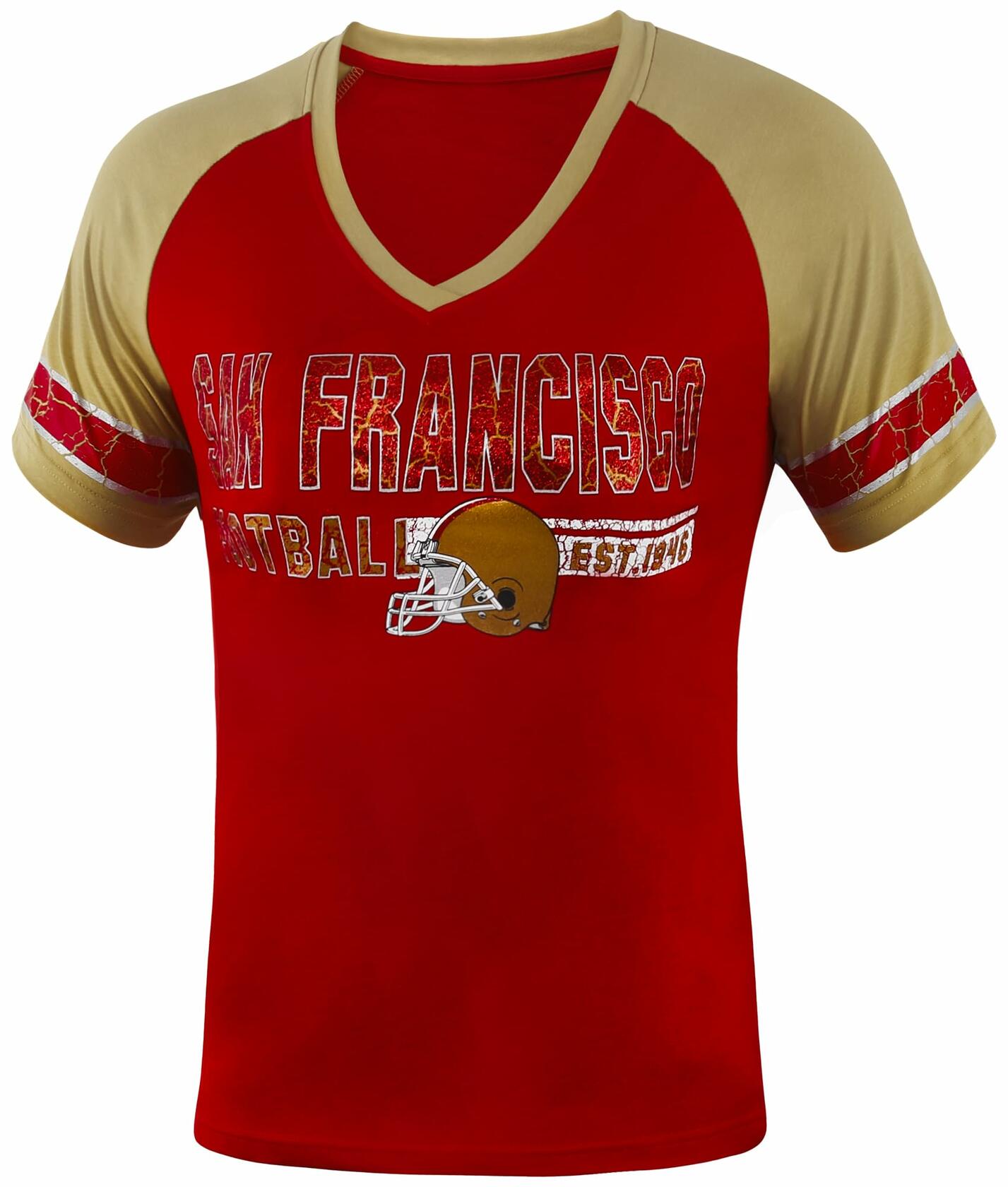 Fansamer Womens City Football Fans Vintage Sporty V Neck Tee Golden Red Size XL