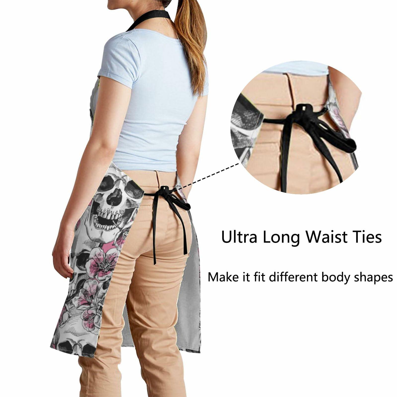 Fenmshairy Sugar Skull Flower Chef Apron Adjustable Neck 2 Pockets One Size