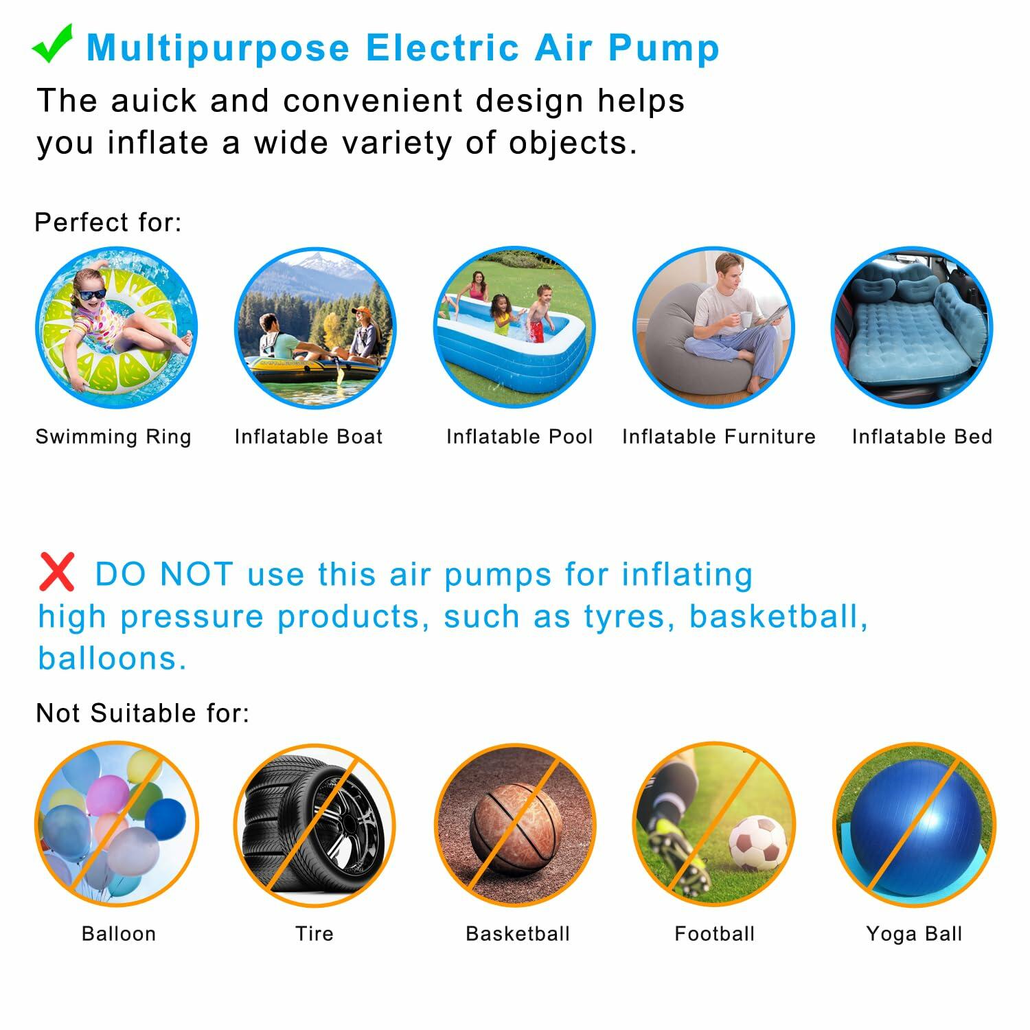 Newpol Inflatable Bed Pump Electric Air Pump 100GPM AC110-240V DC12V Black