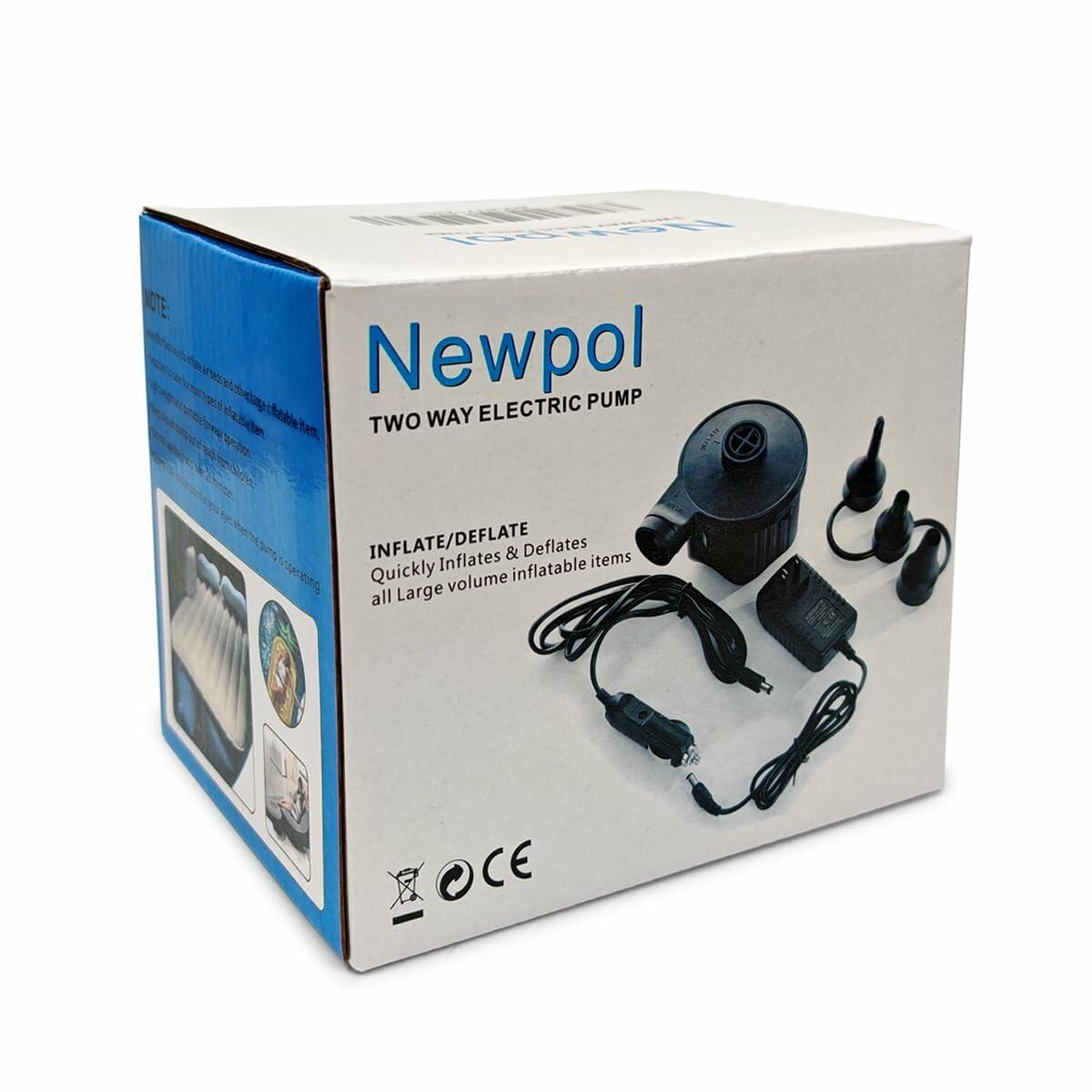 Newpol Inflatable Bed Pump Electric Air Pump 100GPM AC110-240V DC12V Black