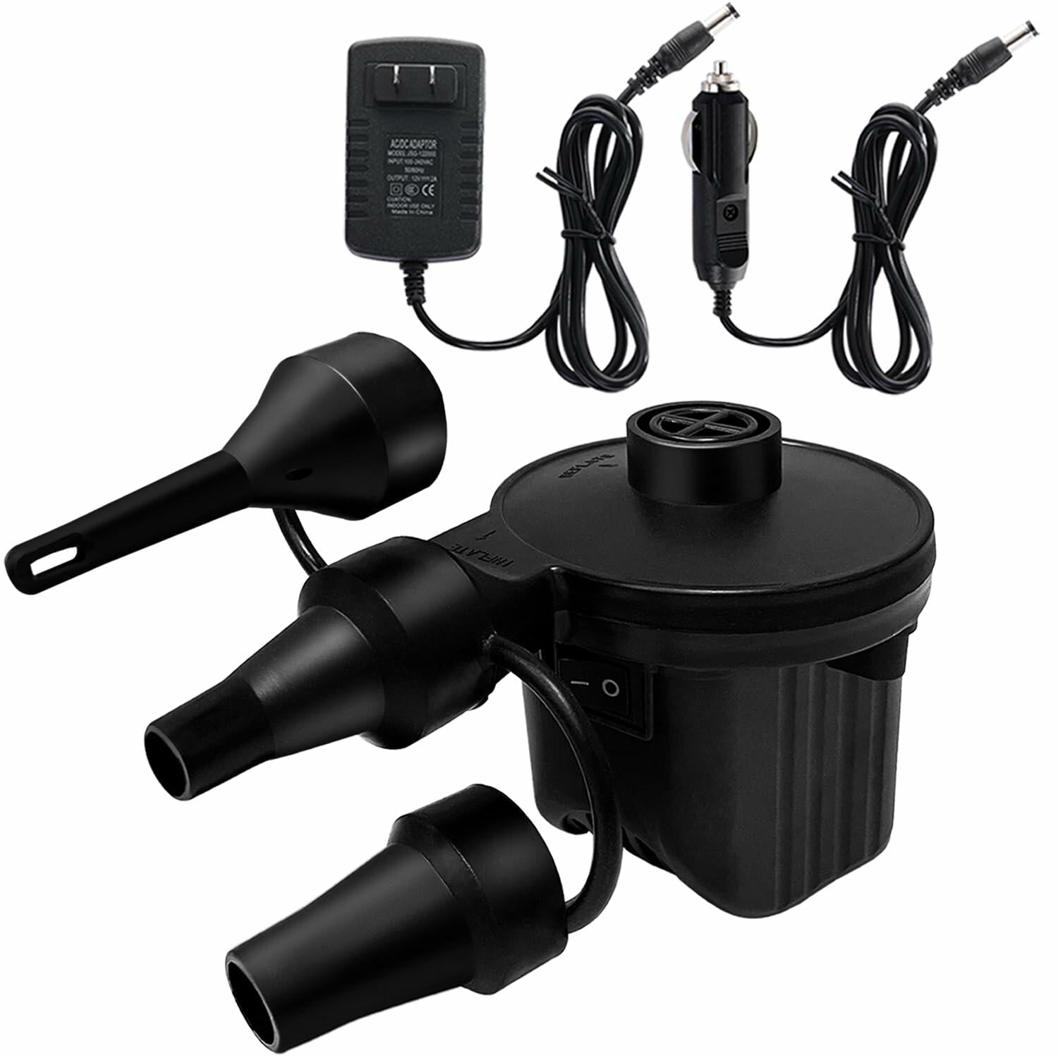 Newpol Inflatable Bed Pump Electric Air Pump 100GPM AC110-240V DC12V Black