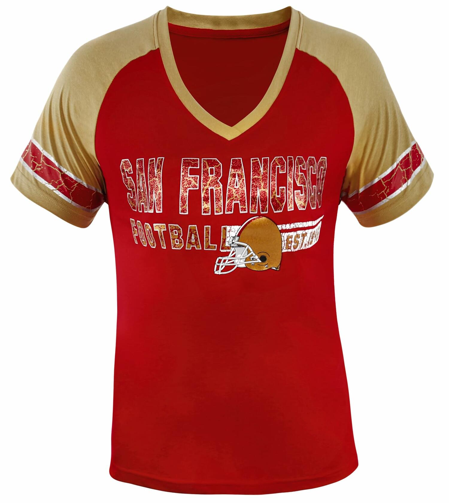 Fansamer Womens City Football Fans Vintage Sporty V Neck Tee Golden Red Size XL