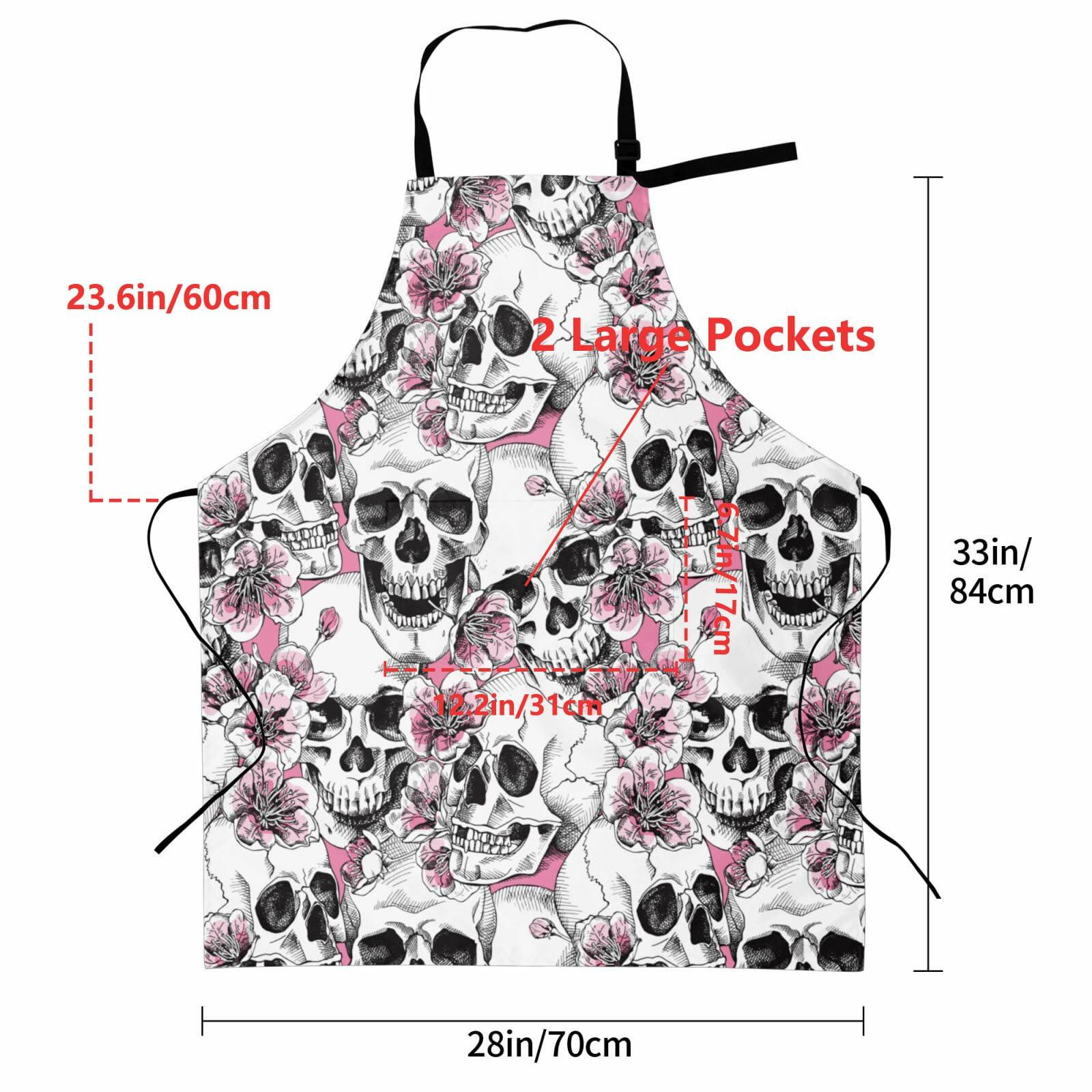 Fenmshairy Sugar Skull Flower Chef Apron Adjustable Neck 2 Pockets One Size