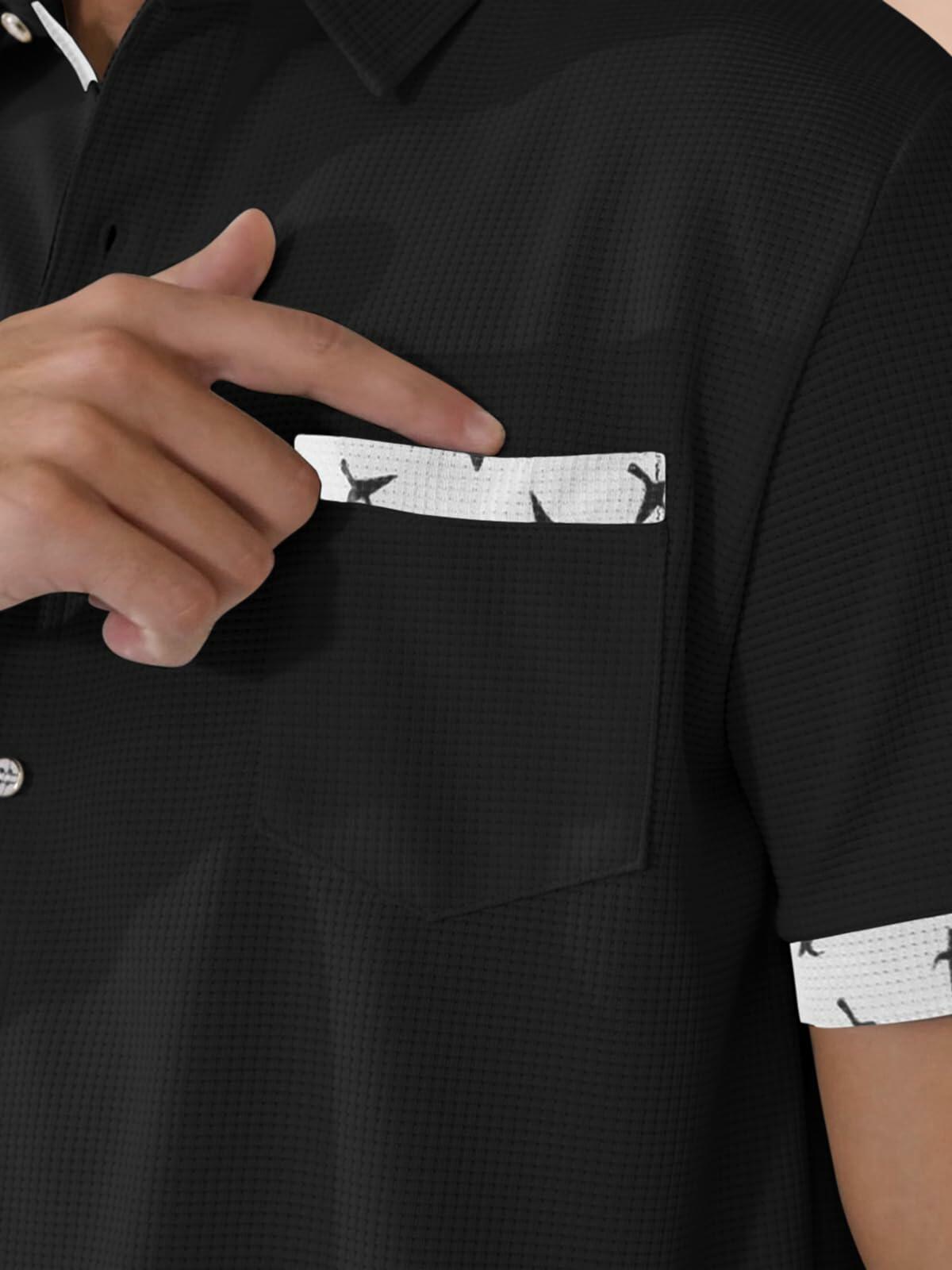 TRFIC Men's Casual Short Sleeve Button Down Shirt Black