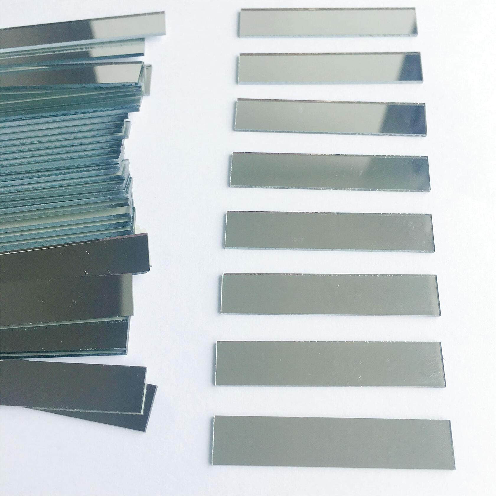 Phocaea 100 Pcs 1/2x2'' Rectangle Glass Mirror Mosaic Tiles Silver Craft
