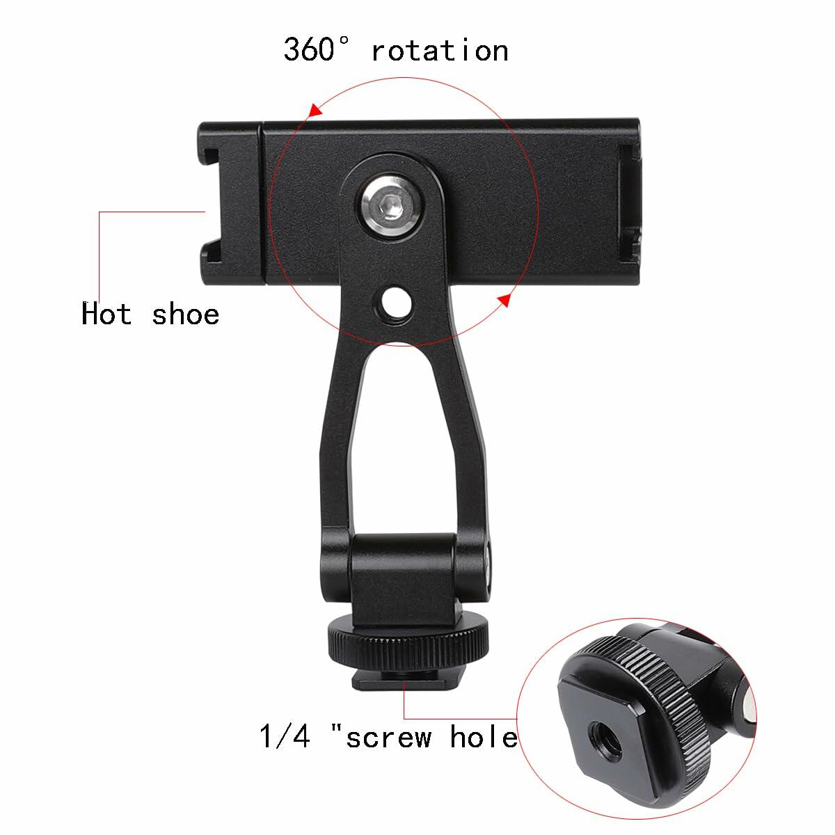 Leenconghui Aluminium Alloy Phone Tripod Mount Universal 2 Cold Shoe Black