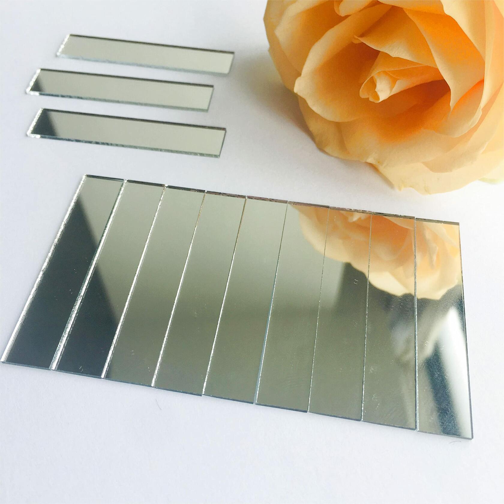 Phocaea 100 Pcs 1/2x2'' Rectangle Glass Mirror Mosaic Tiles Silver Craft