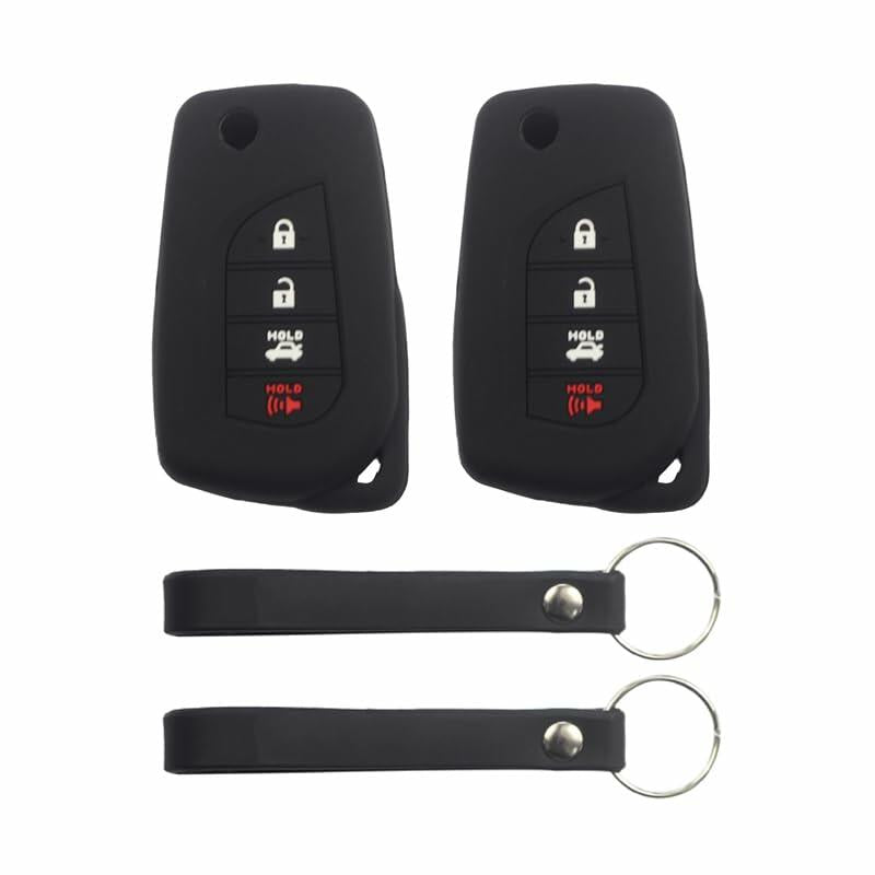 vicover 2Pcs Black Silicone 4-Button Flip Key Fob Case for Toyota Corolla Camry