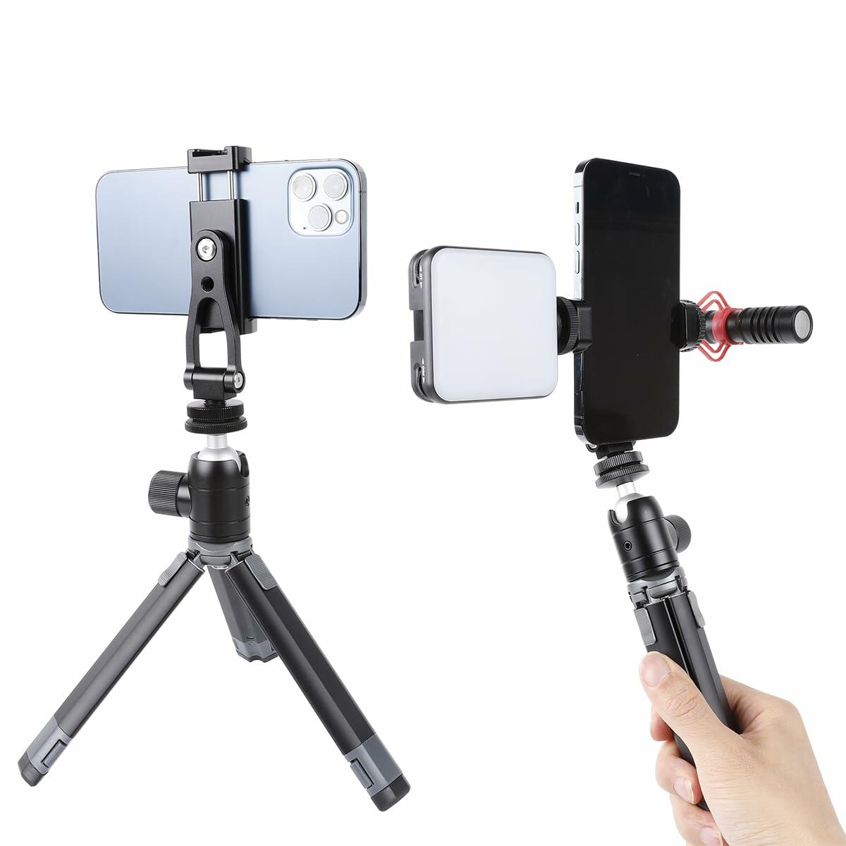 Leenconghui Aluminium Alloy Phone Tripod Mount Universal 2 Cold Shoe Black
