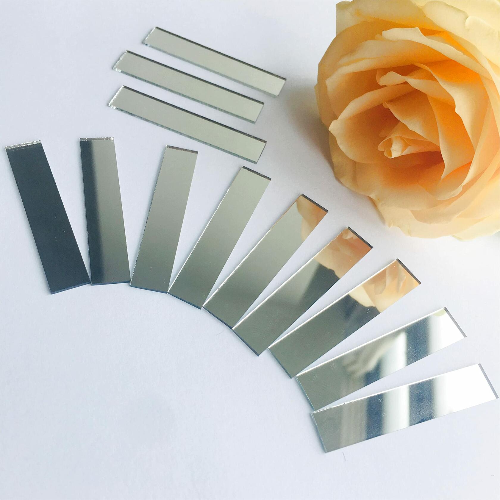 Phocaea 100 Pcs 1/2x2'' Rectangle Glass Mirror Mosaic Tiles Silver Craft