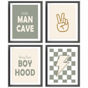 AEHIE Little Man Cave Retro Checkered Lightning Peace Sign 8x10in 4pcs Green