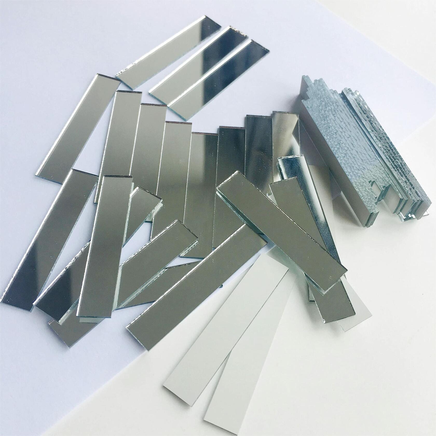 Phocaea 100 Pcs 1/2x2'' Rectangle Glass Mirror Mosaic Tiles Silver Craft