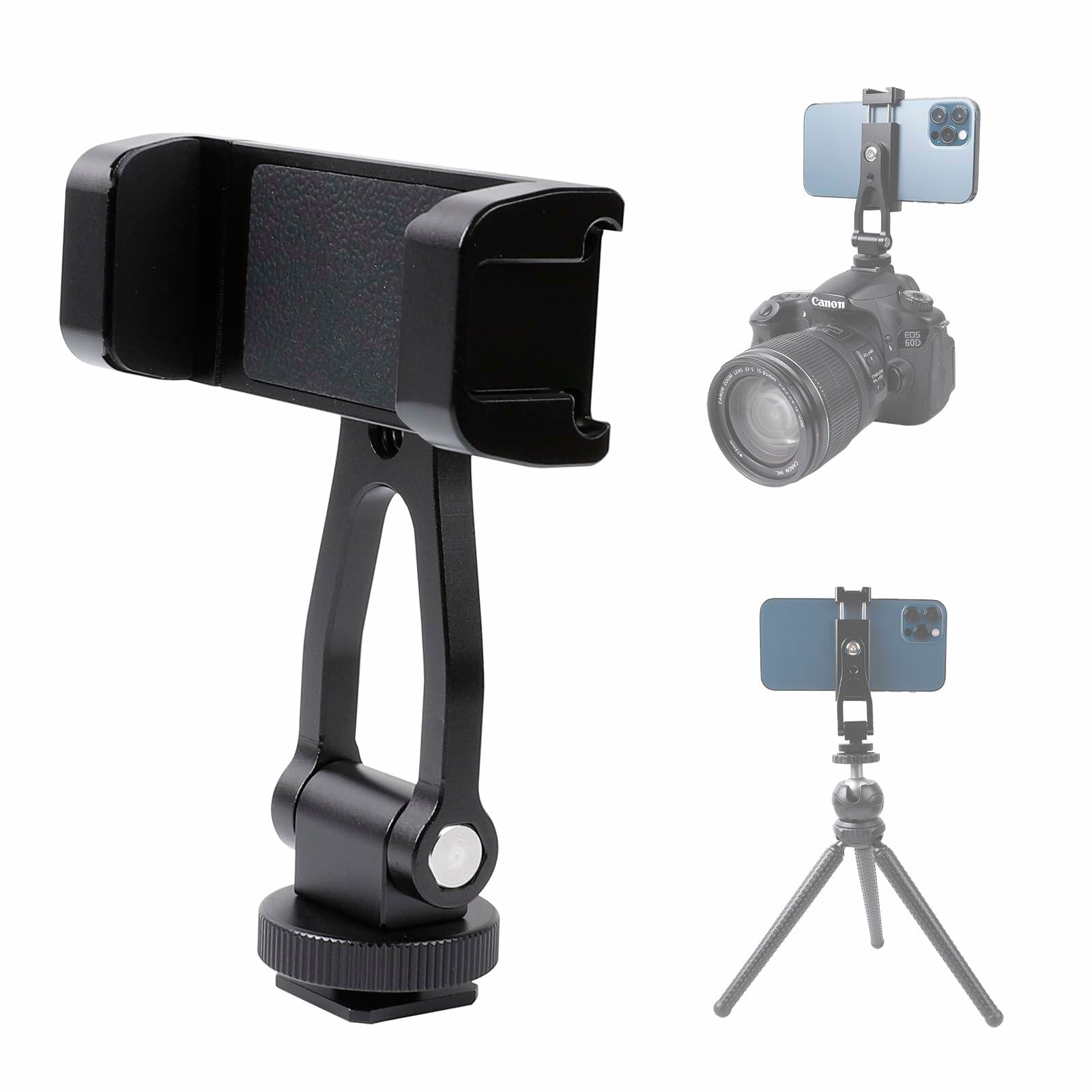 Leenconghui Aluminium Alloy Phone Tripod Mount Universal 2 Cold Shoe Black
