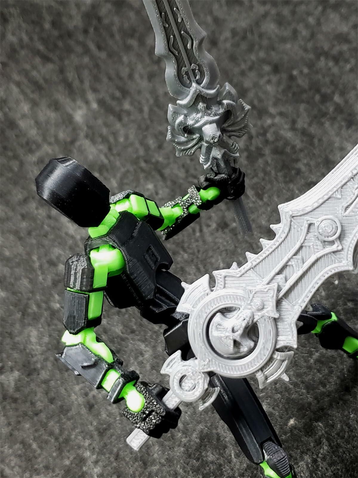 apcute T13 5.5" Multi-Jointed Action Figure Robot with Weapons Black Green