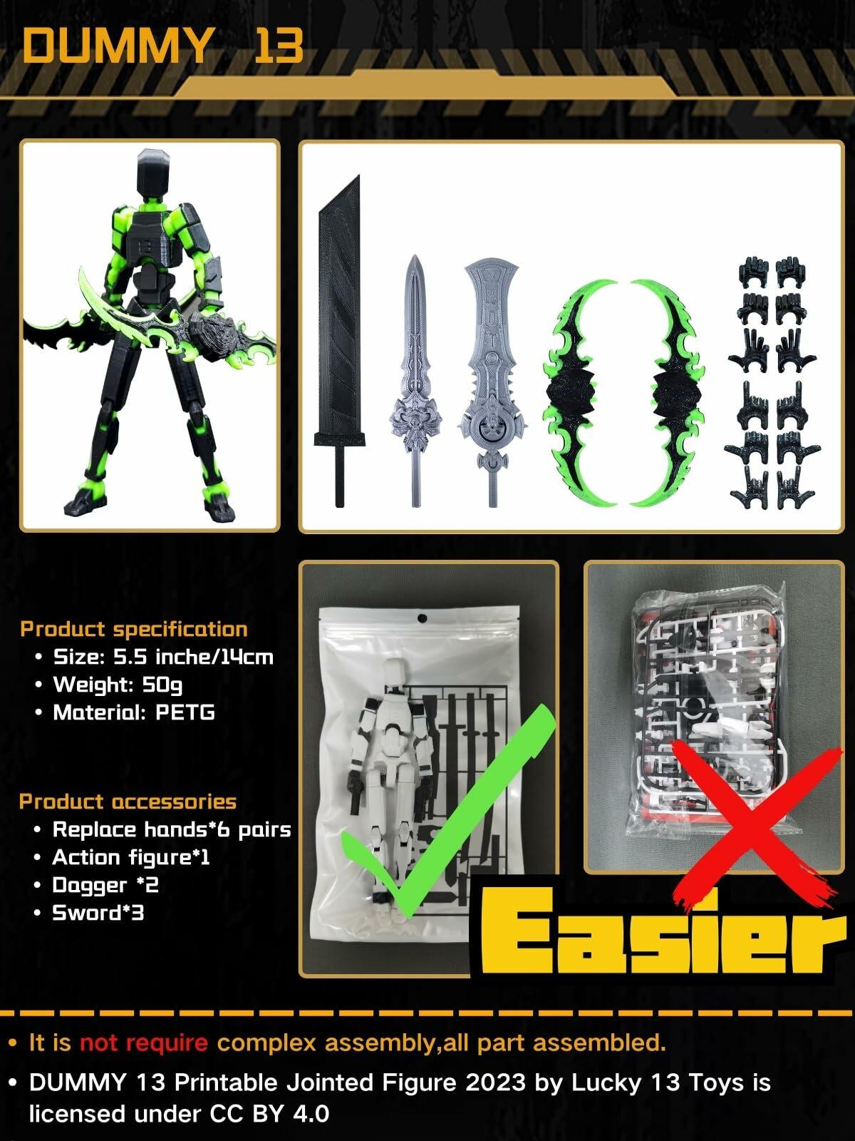 apcute T13 5.5" Multi-Jointed Action Figure Robot with Weapons Black Green