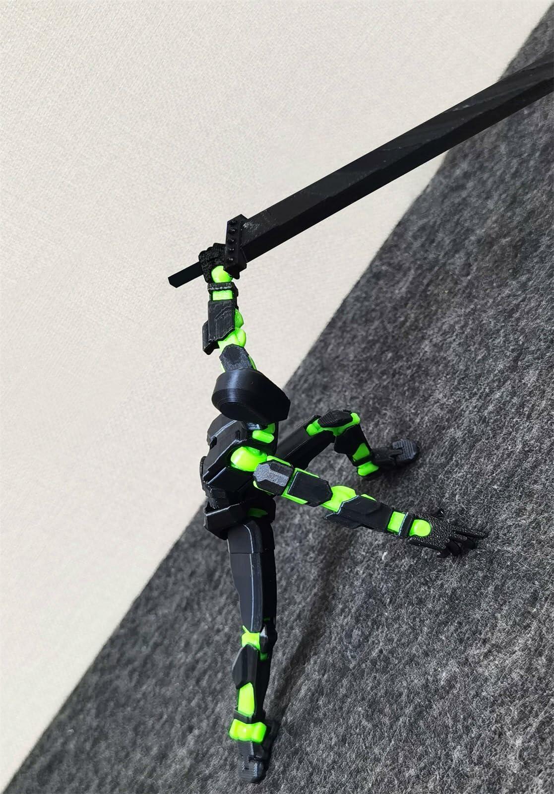 apcute T13 5.5" Multi-Jointed Action Figure Robot with Weapons Black Green