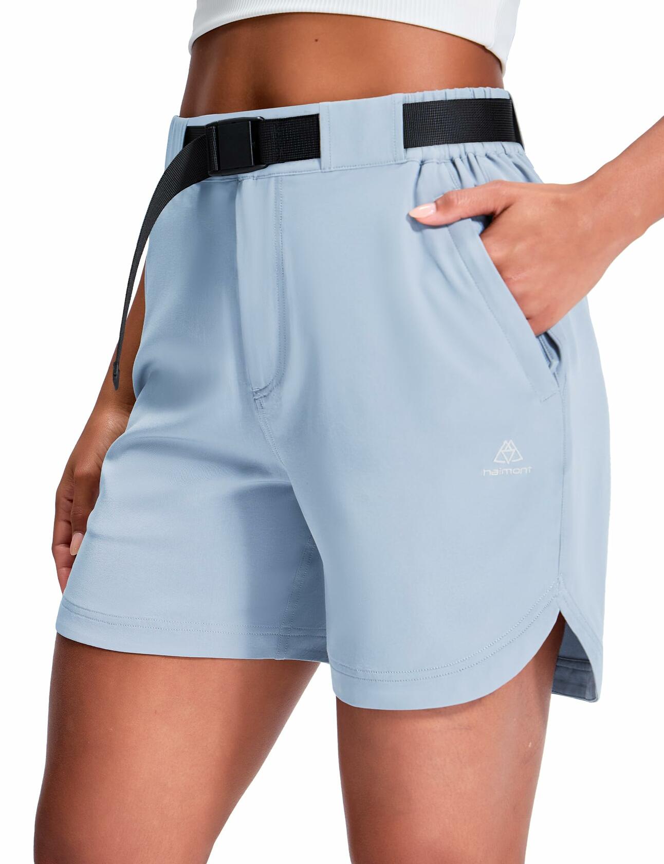 Haimont Womens Hiking Shorts 5" Zipper Pockets Quick Dry Light Blue Size M