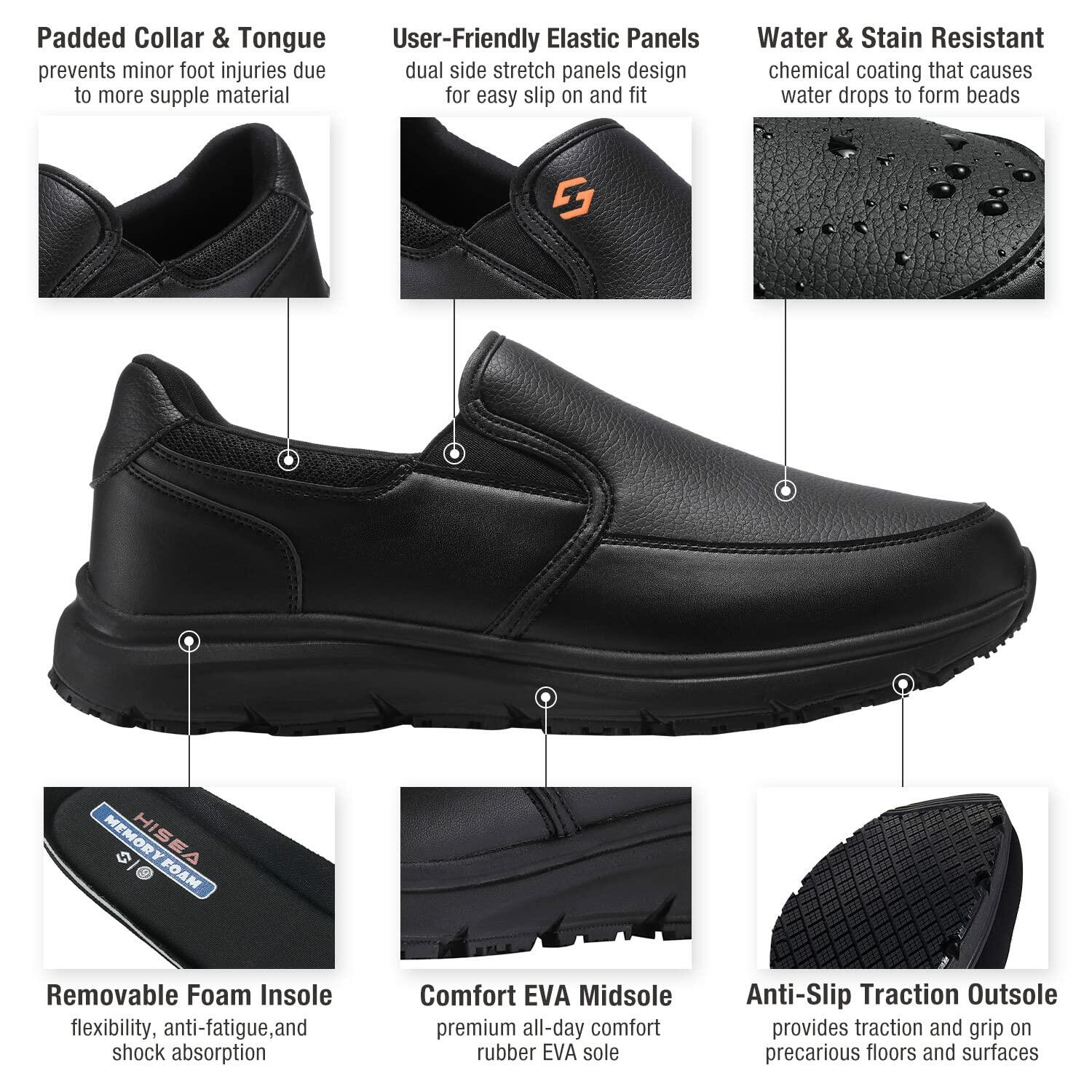HISEA Men's Non Slip Water Oil Resistant Leather Work Shoes Black Size 9