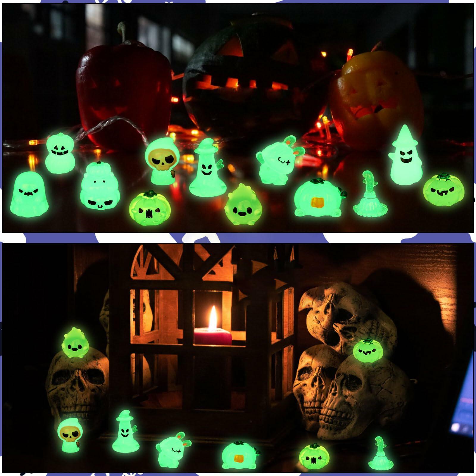 CCINEE 12pcs Halloween Mini Resin Tombstone Pumpkin Ghost Figurines Luminous
