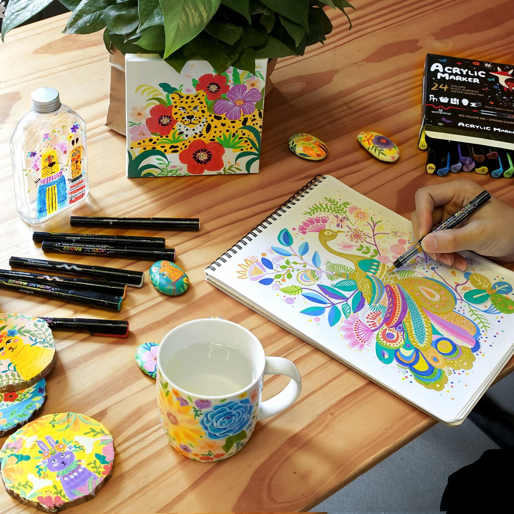 WINSONS 24 Colors Direct Liquid Ink Permanent Acrylic Markers Multi-Surface