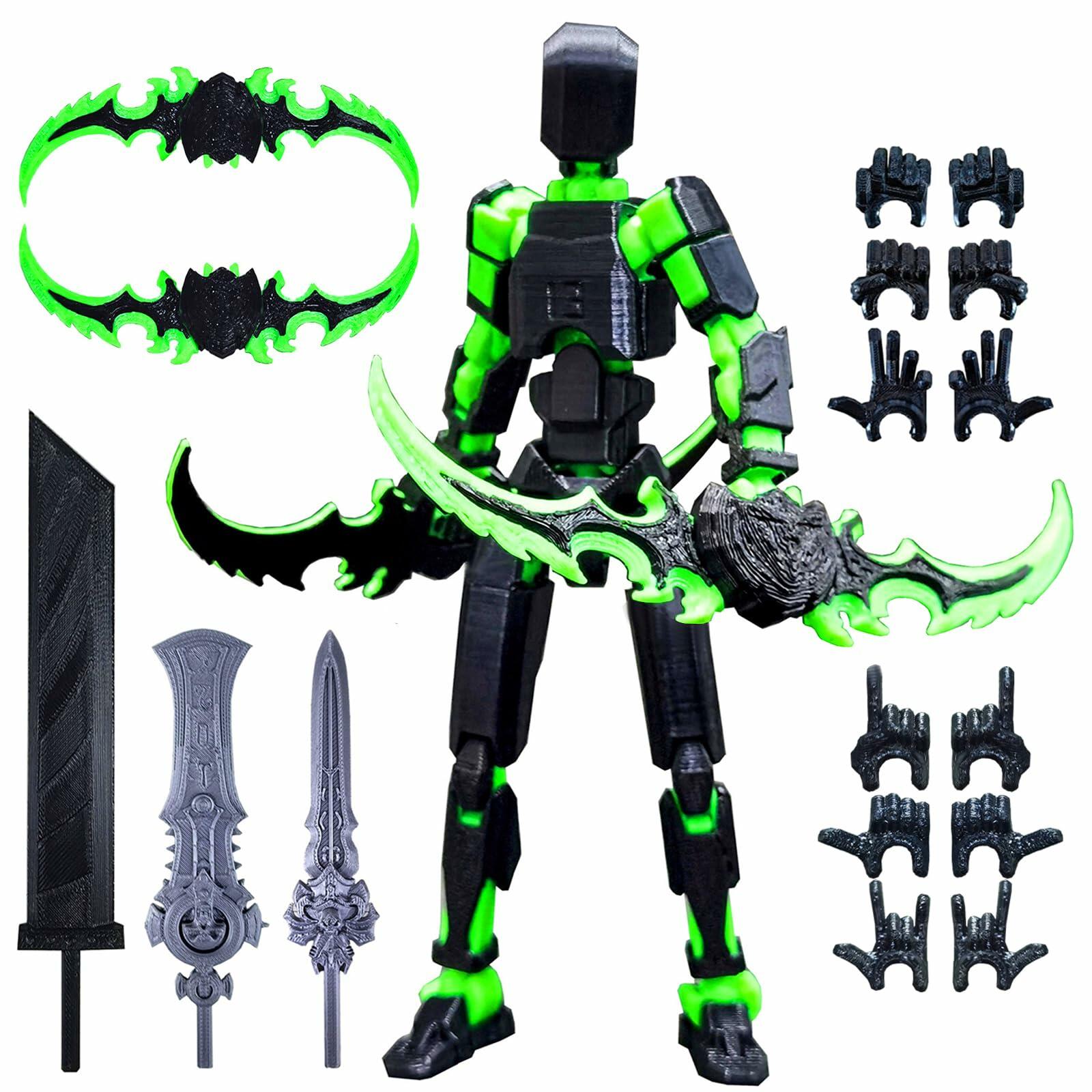 apcute T13 5.5" Multi-Jointed Action Figure Robot with Weapons Black Green