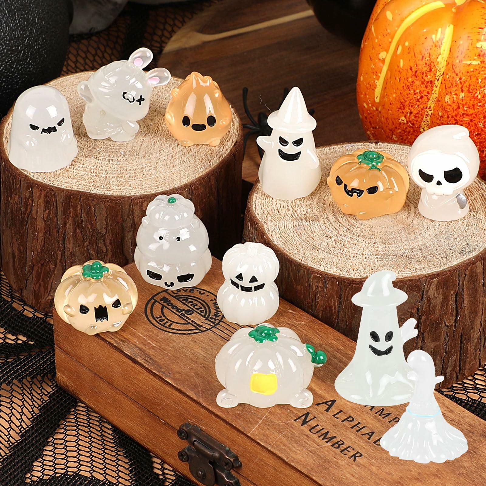 CCINEE 12pcs Halloween Mini Resin Tombstone Pumpkin Ghost Figurines Luminous