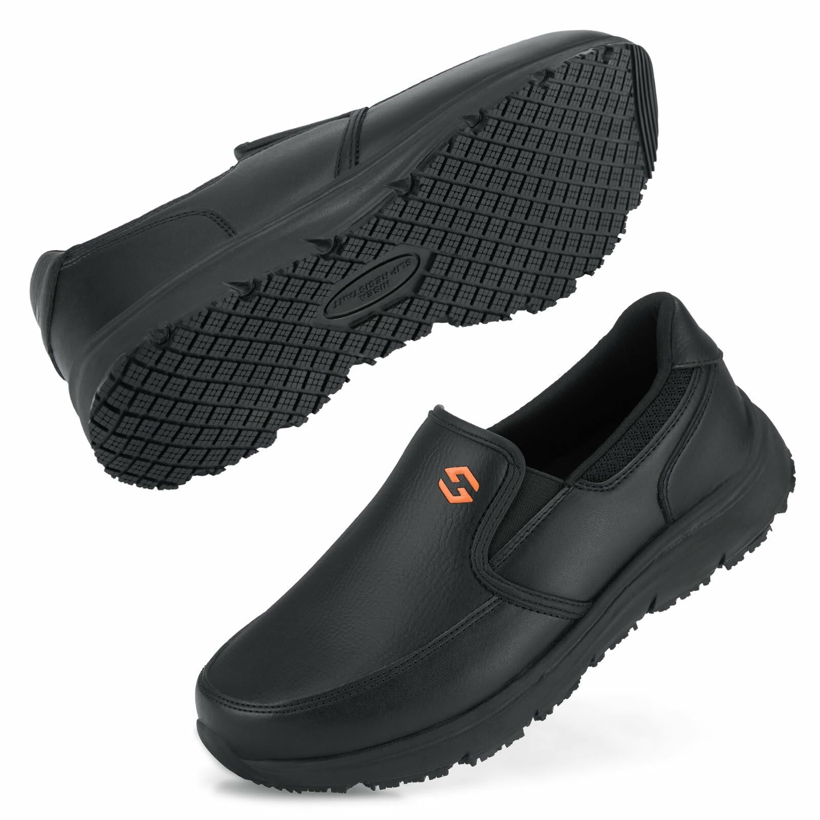 HISEA Men's Non Slip Water Oil Resistant Leather Work Shoes Black Size 9